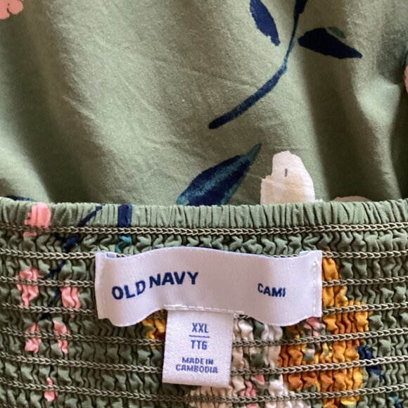 Old Navy Cami Women's Green Floral Dress Size XXL Adjustable Straps Smocking - Picture 9 of 10